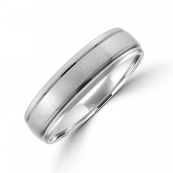 9ct White Gold 6mm Court Lined Wedding Ring