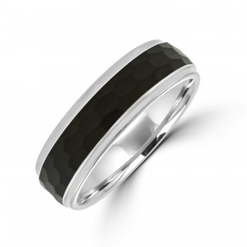 Tungsten Two Tone Hammered Black Sleeve Ring