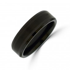 Tungsten Polished/Satin Black plated Bevelled Band ring