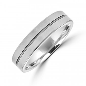 Tungsten Flat Court Lined Band ring