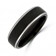 Tungsten Two Tone Black Flat Court band ring
