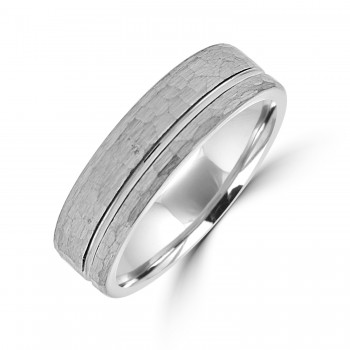 Tungsten Hammered Satin Offset Lined band ring