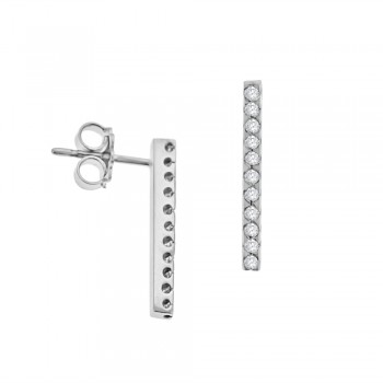 18ct White Gold Diamond Bar Stud Earrings