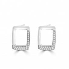18ct White Gold Pave Diamond Oblong Stud Earrings