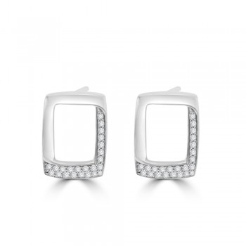 18ct White Gold Pave Diamond Oblong Stud Earrings