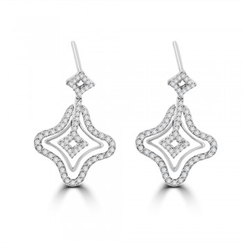 18ct White Gold Diamond Clover Drop Earrings