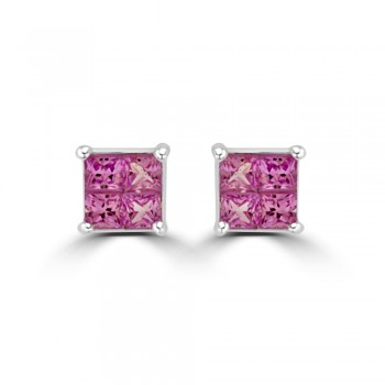 18ct White Gold Pink Sapphire Quad Stud Earrings