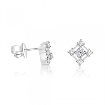 18ct White Gold Princess cut Square Diamond Stud Earrings