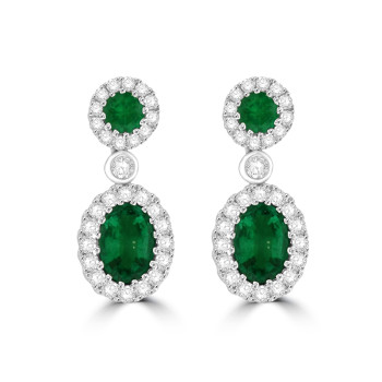 18ct White Gold Emerald and Diamond drop earrings