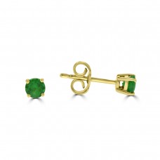18ct Gold Emerald Solitaire Stud Earrings