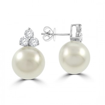 18ct White Gold South Sea Pearl & Diamond Earrings