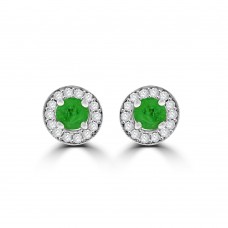 9ct White Gold Emerald Diamond Halo Stud Earrings