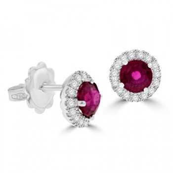 18ct White Gold Ruby & Diamond Halo Stud Earrings
