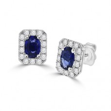 18ct White Gold Sapphire & Diamond Halo Stud Earrings