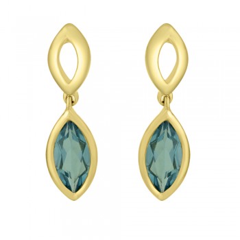 9ct Yellow Gold Blue Topaz Marquise Drop Earrings