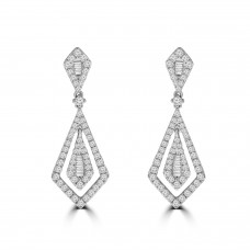 18ct White Gold Baguette Diamond Kite-shaped Drop Earrings