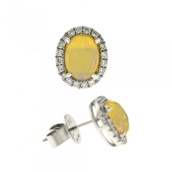 18ct White Gold Opal Diamond Halo Stud Earrings