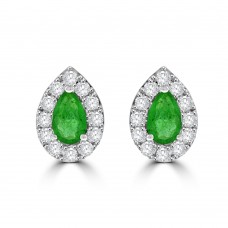 18ct White Gold Emerald Pear Halo Stud Earrings