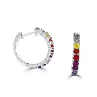 18ct White Gold Rainbow Sapphire and Ruby Hoop Earrings