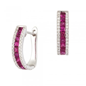 18ct White Gold Three-row Ruby & Diamond Hoop Earrings