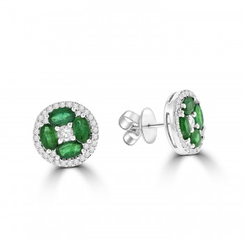 18ct White Gold Emerald and Diamond Cluster stud earrings
