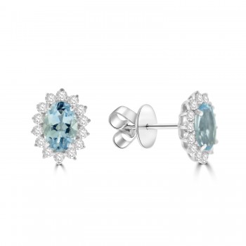 18ct White Gold Aquamarine and Diamond Cluster stud earrings