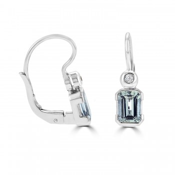 18ct White Gold Aquamarine and Diamond Hook Earrings