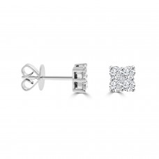 18ct White Gold 2x2 Diamond Cluster stud earrings