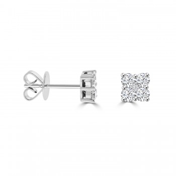18ct White Gold 2x2 Diamond Cluster stud earrings