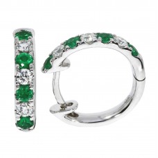 18ct White Gold Emerald and Diamond Huggy Hoop earrings