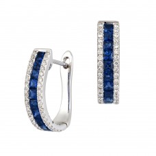 18ct White Gold Sapphire and Diamond 3-row Huggy Earrings