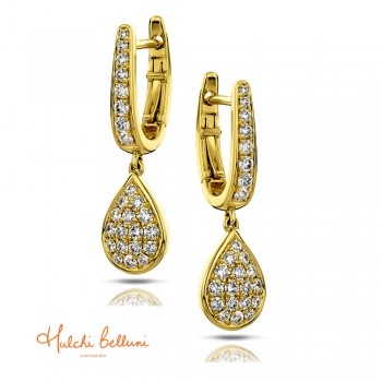 18ct Gold and pave Diamond Drop earrings by Hulchi Belluni