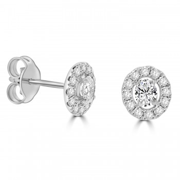 18ct White Gold Oval Diamond Halo stud earrings