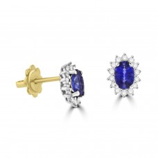 18ct Gold Sapphire and Diamond Oval cluster stud earrings