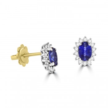 18ct Gold Sapphire and Diamond Oval cluster stud earrings