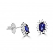 18ct White Gold Sapphire and Diamond cluster stud earrings