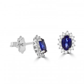 18ct White Gold Sapphire and Diamond cluster stud earrings