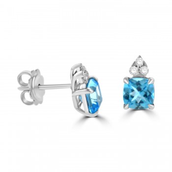 18ct White Gold Blue Topaz and Diamond Stud Earrings
