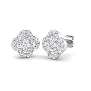 18ct White Gold Diamond Four Leaf Clover stud earrings
