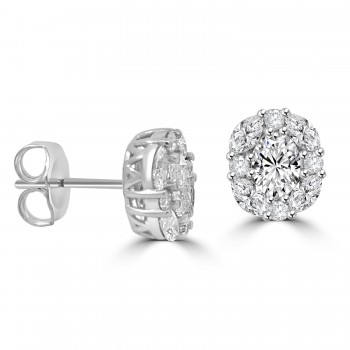 14ct White Gold 1.00ct Diamond Oval Cluster stud earrings