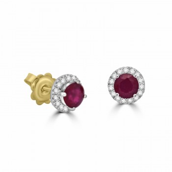 18ct Gold Ruby and Diamond Halo stud earrings
