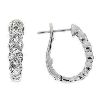 18ct White Gold Princess cut Huggy Hoop earrings