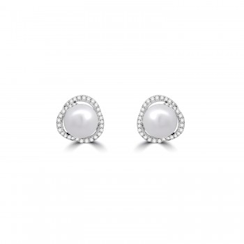 18ct White Gold Pearl and Diamond Swirl stud earrings