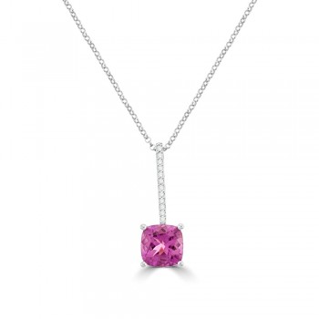 18ct White Gold Pink Tourmaline & Diamond Pendant Chain