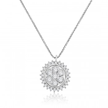 18ct White Gold Daisy Cluster Diamond Pendant Chain