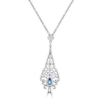 18ct White Gold Aqua and Diamond Fancy Dropper Pendant
