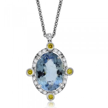 18ct White Gold Aqua & Yellow Diamond Pendant Chain