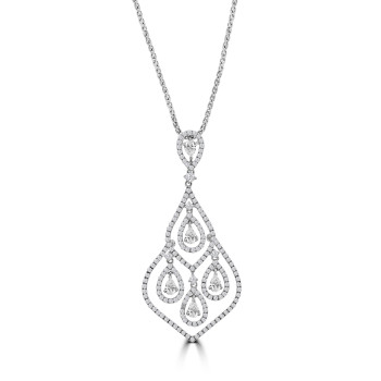 18ct White Gold 4-Pear Dropper Diamond Pendant Chain