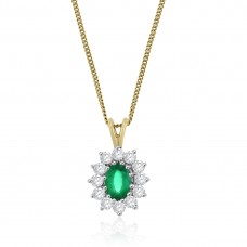 18ct Gold Emerald and Diamond Oval cluster Pendant