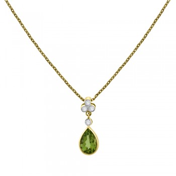 18ct Gold Peridot & Diamond Pear Drop Pendant